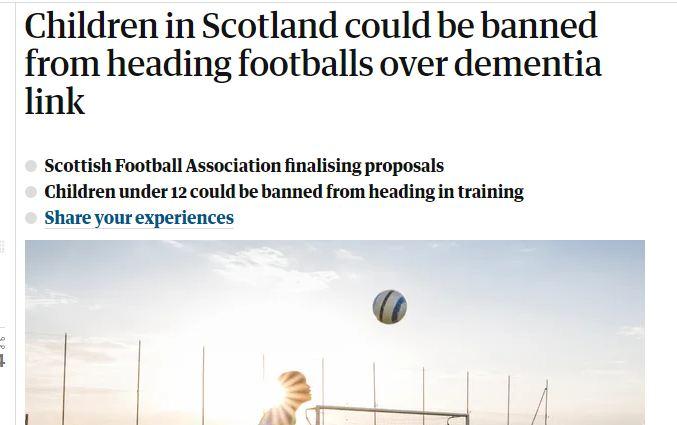 头球可致痴呆？苏格兰足协拟禁止少儿练头球……