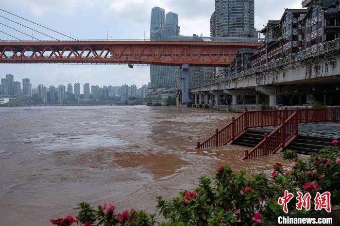 图为长江重庆主城段不断上涨的江水已将临江低洼处淹没。 何蓬磊 摄 图为长江重庆主城段不断上涨的江水已将临江低洼处淹没。 何蓬磊 摄