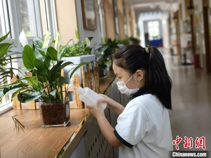 学生为水培植物浇水 甘蕾 摄 学生为水培植物浇水 甘蕾 摄